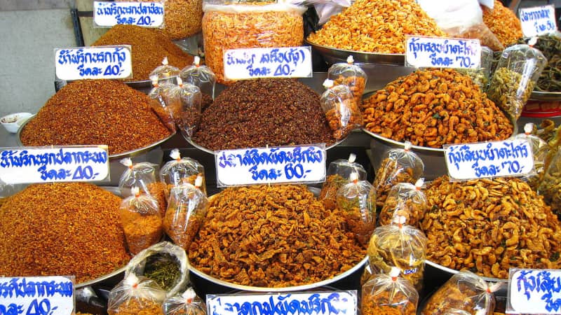 Eat local dishes at local restaurants and markets, like Or Tor Kor market, Bangkok