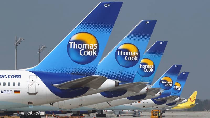 UNICH, GERMANY - APRIL 17: Thomas Cook airplanes are parked at Munich Airport on April 17, 2010 in Munich, Germany. Munich Franz Josef Strauss Airport was closed due to the cloud of volcanic ash from Iceland moving across Northern Europe and will remain closed for an undetermined period. (Photo by Alexander Hassenstein/Getty Images)
