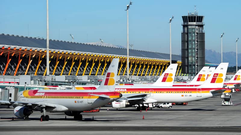 Iberia airplanes stand on the tarmac on December 4, 2010 in Madrid, Spain