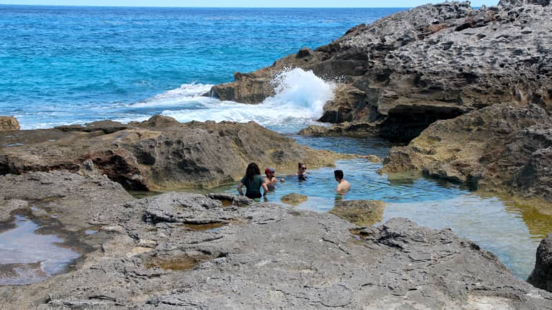 The Queen's Bath is a series of natural pools carved into rock by the pounding Atlantic.