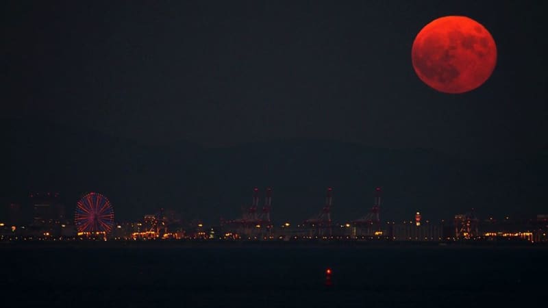 Doucet took this image in 2015 that shows the "blood" moon rising above Osaka, Japan.