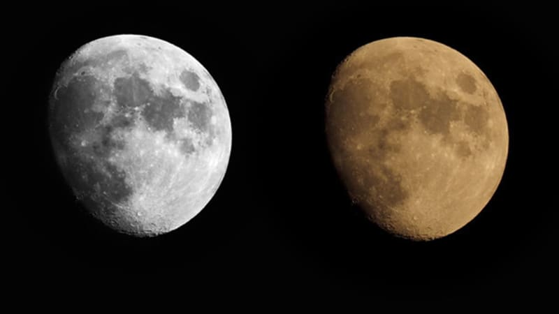 The image of the right is the moon before black and white editing.