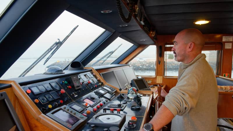 Captain Mike Fetton aboard the superyacht 'White Knight' 