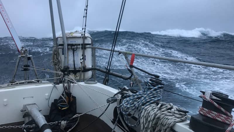 Reeves encountered waves that were as high as two-story houses, and 50mph winds, during the stormiest parts of his sail around the world.