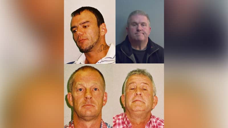 George Powell, top left, Simon Wicks, top right, Layton Davies, bottom left, and Paul Wells, bottom right, were jailed for their involvement in the case.