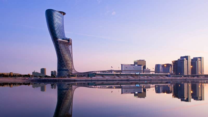 Capital Gate leans at five times the angle of Italy's Leaning Tower of Pisa.