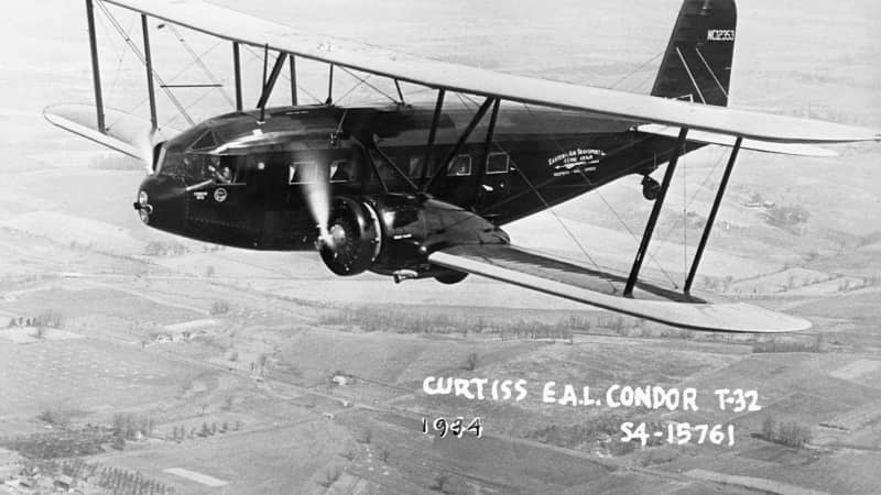 This Curtiss-Wright Condor T-32 passenger transport aircraft used by Eastern Air Lines in 1934. 