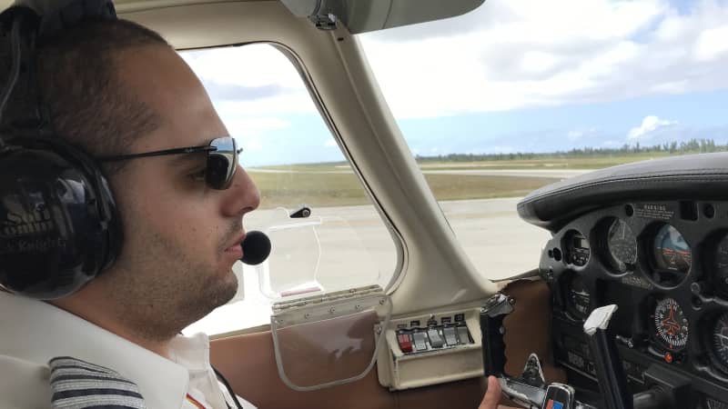 Star Marinas pilot Matan Chen, a 33-year-old originally from Israel, gets ready for takeoff on the short Tinian-Saipan flight.