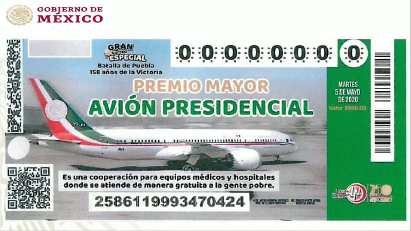 Mexico's President unveiled the design for the raffle tickets in his latest plan to sell the $130 million presidential jet.
