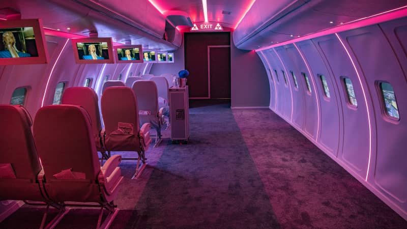 The pop-up also features an airplane cabin from the infamous "Toxic" video in which fans can opt for a window or aisle seat and watch the music video playing on drop-down screens.