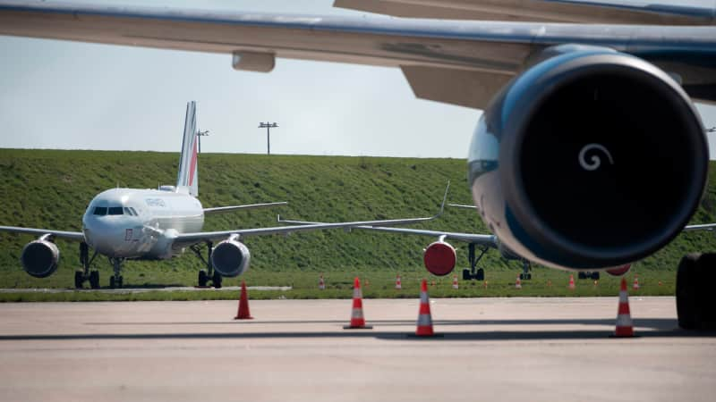 Air France planes at Roissy-Charles de Gaulle airport, pictured on March 24, 2020. 