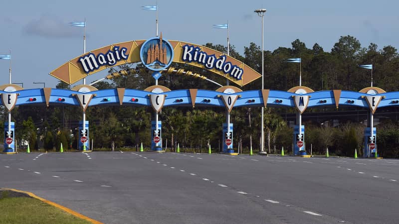The entrance to the Magic Kingdom at Disney World is seen on the first day of closure (March 16) as theme parks in the Orlando area suspended operations.