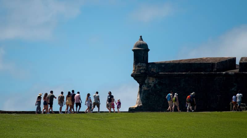 Tourist visit El Morro fort in San Juan just before the coronavirus pandemic.