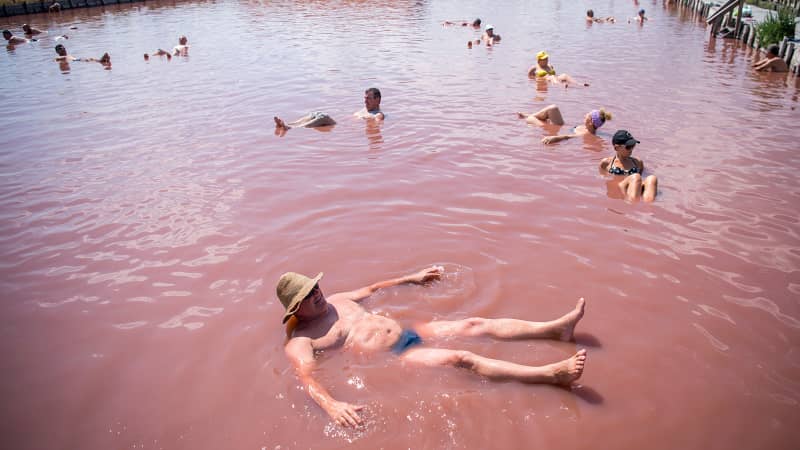 The mud beneath the pink waters of Lake Atanasovko is believed to have healing properties.