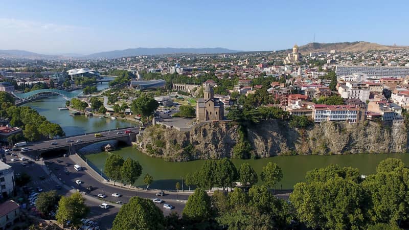 A picture taken with a drone on August 23, 2017 shows a view of the Georgian capital of Tbilisi.