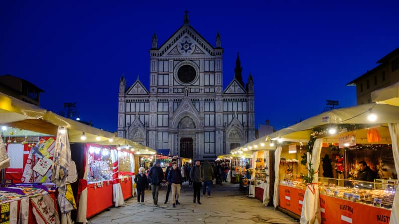 Piazza Santa Croce provides a stunning setting for the festive market that's brought from Germany to Italy annually.