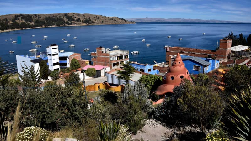 A view of Copacabana, a Bolivian tourist town on Lake Titicaca.
