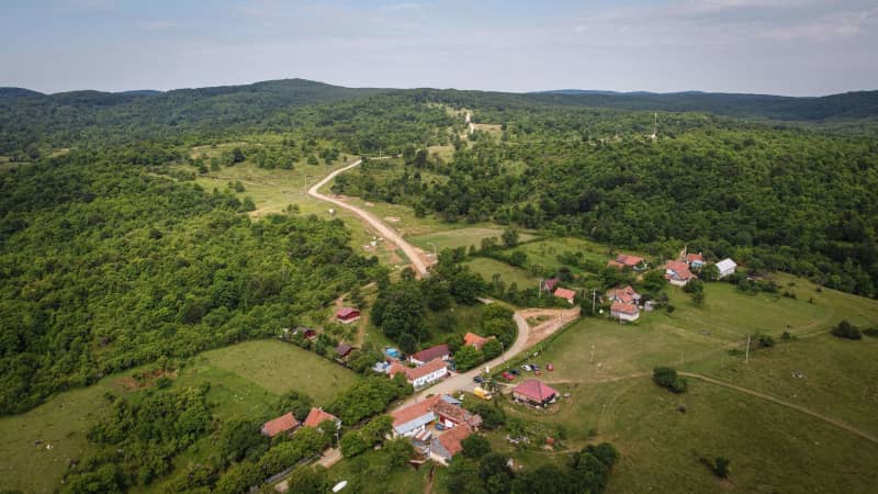 A general aerial view of Garnic village, Romania, on July 17, 2020.