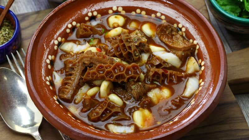 Menudo is a traditional Mexican soup made with tripe and hominy. It's touted for its curative effects for hangovers.