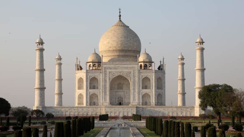 The Taj Mahal mausoleum is pictured in the Indian city of Agra on March 11, 2018. / AFP PHOTO / Ludovic MARIN (Photo credit should read LUDOVIC MARIN/AFP via Getty Images)