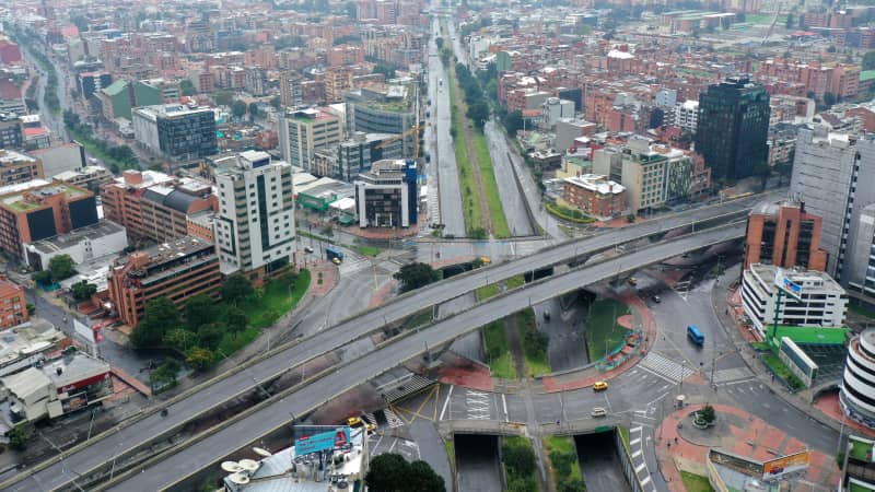Empty roads in Bogota, Colombia, on March 20, 2020. Colombia moved to the CDC's "high" risk category on Monday.
