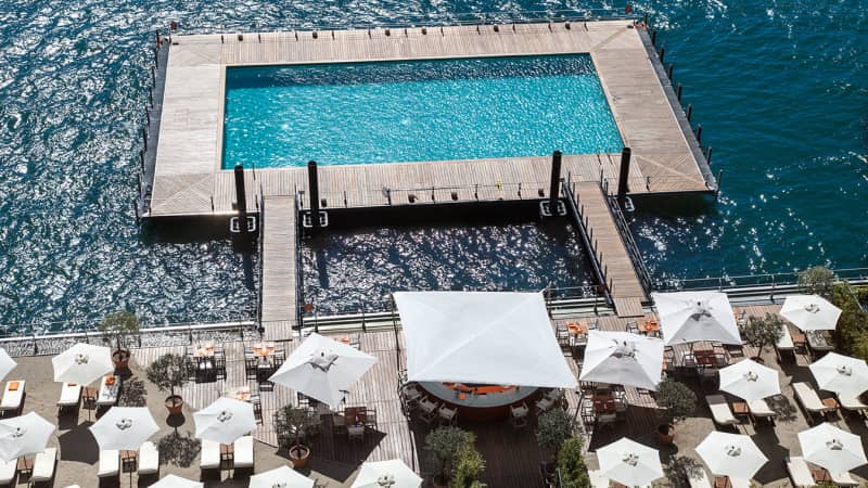 One of the pools at Grand Hotel Tremezzo floats atop Lake Como.
