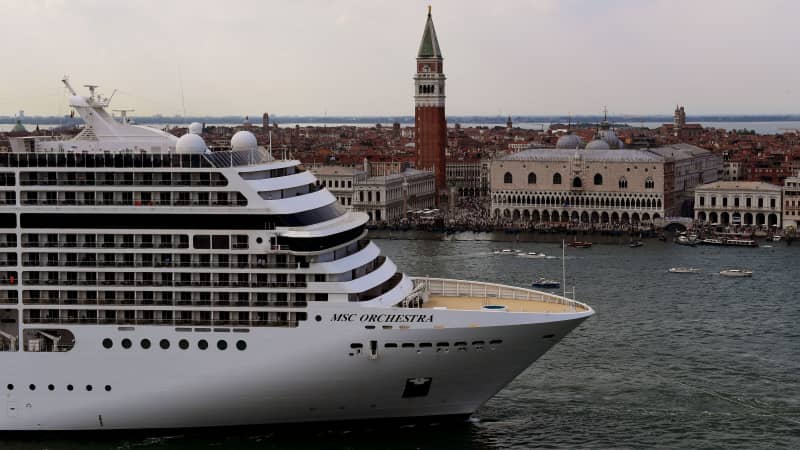 Cruise ships have been back in Italy for some time. Here's the MSC Orchestra leaving Venice in early June 2021.
