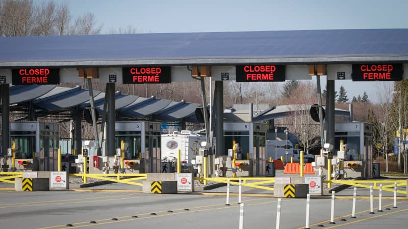 A closed border crossing in Surrey, Canada, in March 2020. 