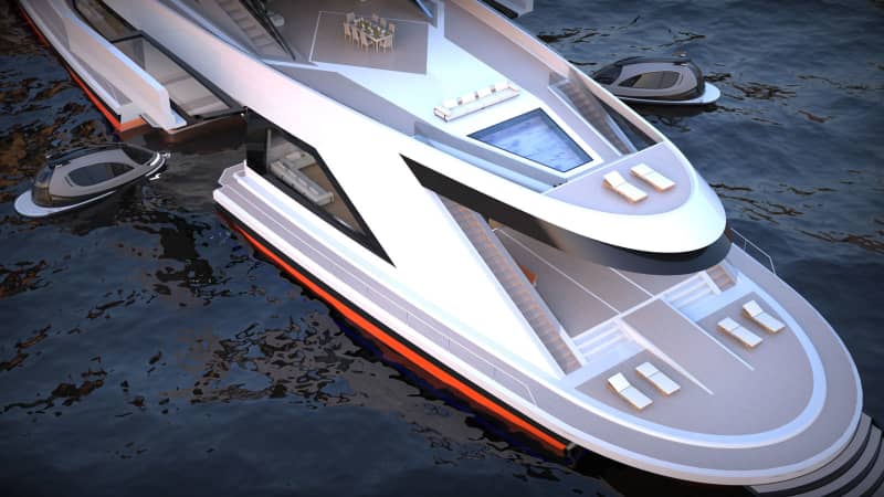Renderings of the Saturnia superyacht concept from Lazzarini Design Studio