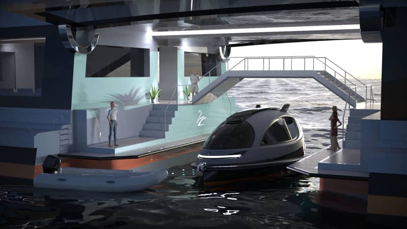 Renderings of the Saturnia superyacht concept from Lazzarini Design Studio