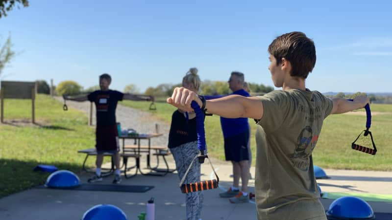 Participants exercise during a Fit Farm retreat.