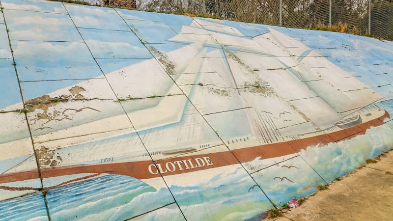A mural of the Clotilda slave ship, which was successfully located in 2019, on display in Africatown, Alabama.