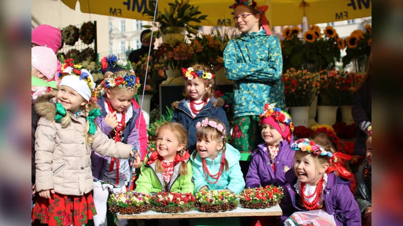 Daughter Kate, in the far right, attends a Polish preschool birthday party in 2016. 