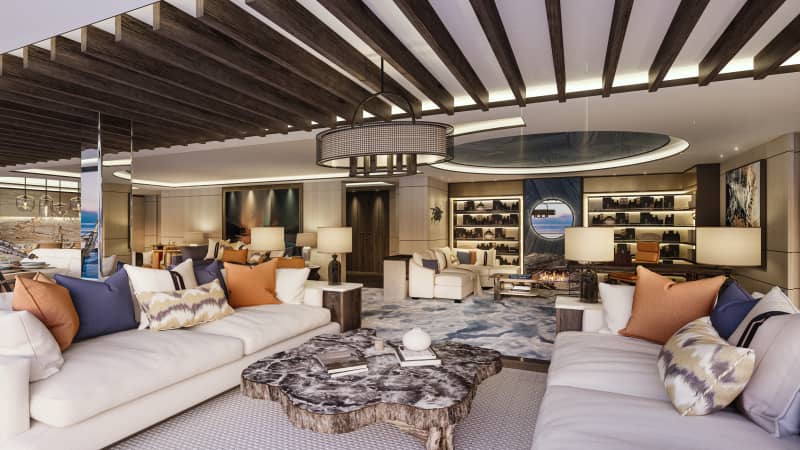 An interior rendering of new residential yacht Somnio, which is set to launch in 2024.