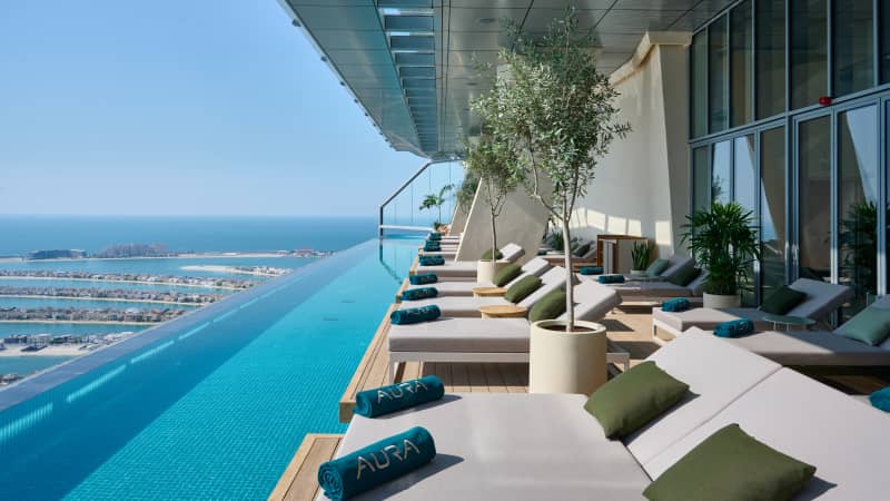 Aura Skypool, which is the world's first and highest 360-degree infinity pool, has opened at Dubai's Palm Tower. 