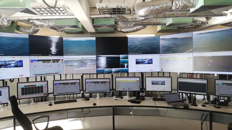 The control room monitors the lagoon from the safety of the artificial island.