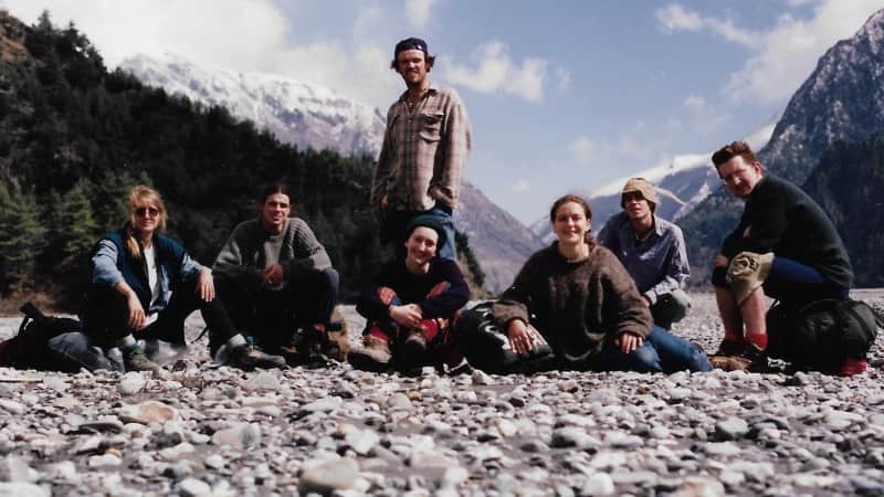 Green (second from left) and Halse (third from right) embarked on Nepal's Annapurna circuit with a group of other backpackers they'd met along the way. 