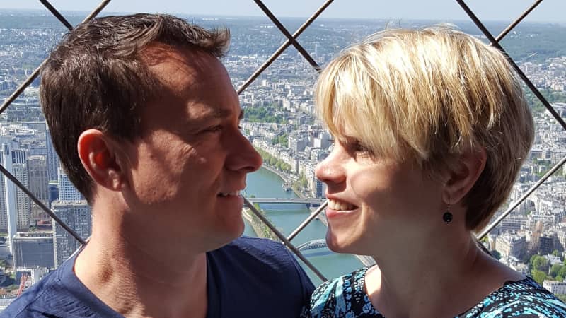Dan and Esther on the top of the Eiffel Tower on their return visit.