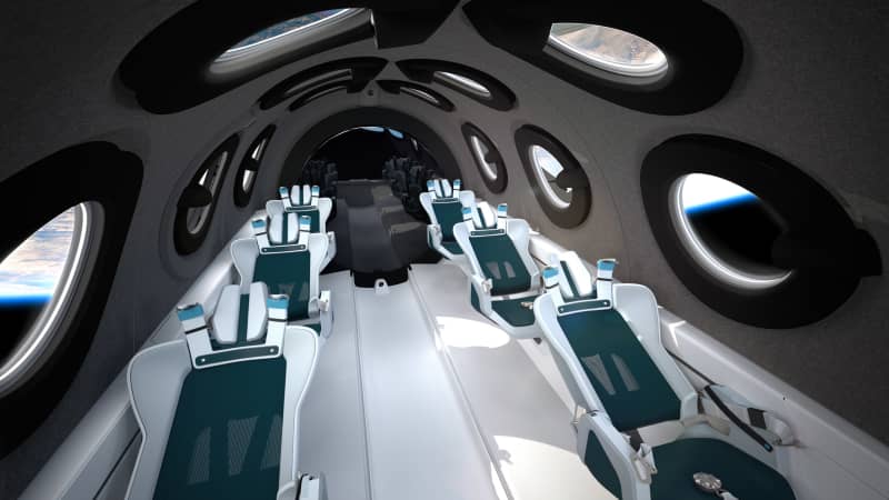 The cabin interior of Virgin Galactic's SpaceShipTwo. 