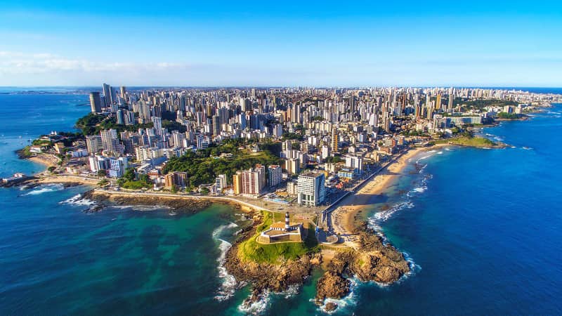 Salvador, in Bahia, eastern Brazil, sits on a small peninsula.