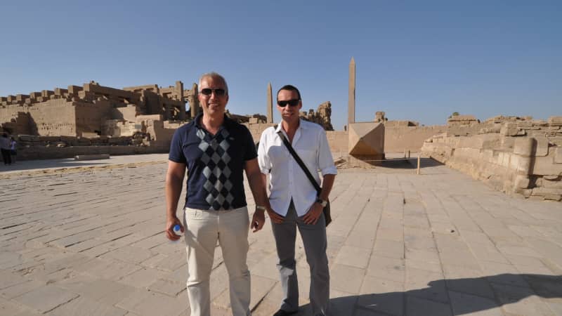 Ralph Bias, right, and his husband, Mark Zilbert, stopped in Luxor, Egypt, during a 120-day world cruise they went on aboard the Seabourn Sojourn in 2012.
