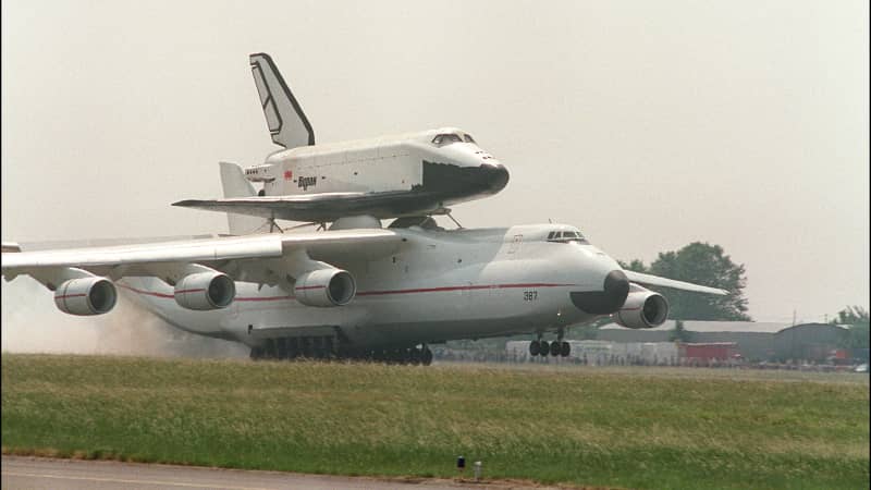 The AN-225 was created as part of the Soviet space program to carry the Soviet space shuttle "Burane" on its back. 