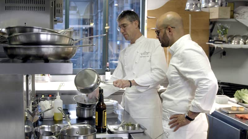Carlton McCoy and chef Christophe Pelé at Le Clarence in Paris.