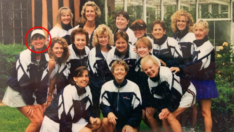 This 1999 photo shows Tracy Peck (circled in red) on a group trip with other Minnesota women to play tennis and watch the French Open.