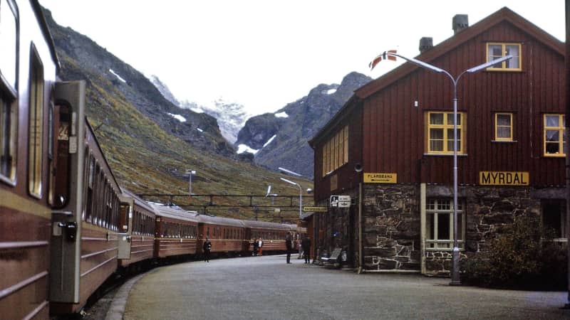 Tim Thomas took this photo of Myrdal train station in Norway in 1973.