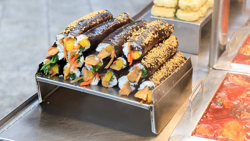 Kimbap are filled with all sorts of ingredients. 