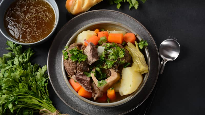 Pot-au-feu: The beef and vegetable stew is the perfect cold-weather dish.