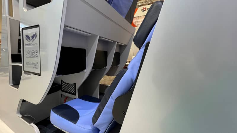 The cocoon-like spaces have a foot stall for passengers to stretch out their legs. 