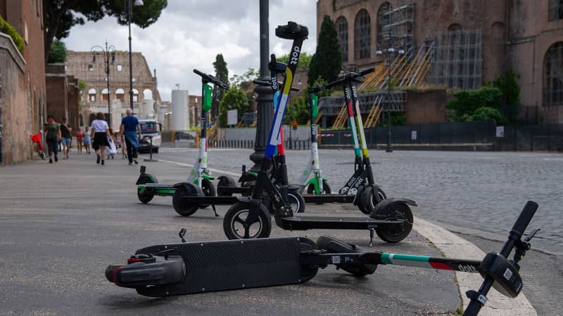 Officials say only 2% of 14,000 rental scooters in Rome are in use.