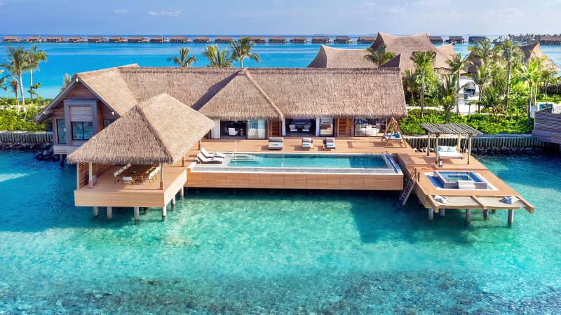 The Waldorf Astoria Maldives Ithaafushi resort has 55 overwater villas. 